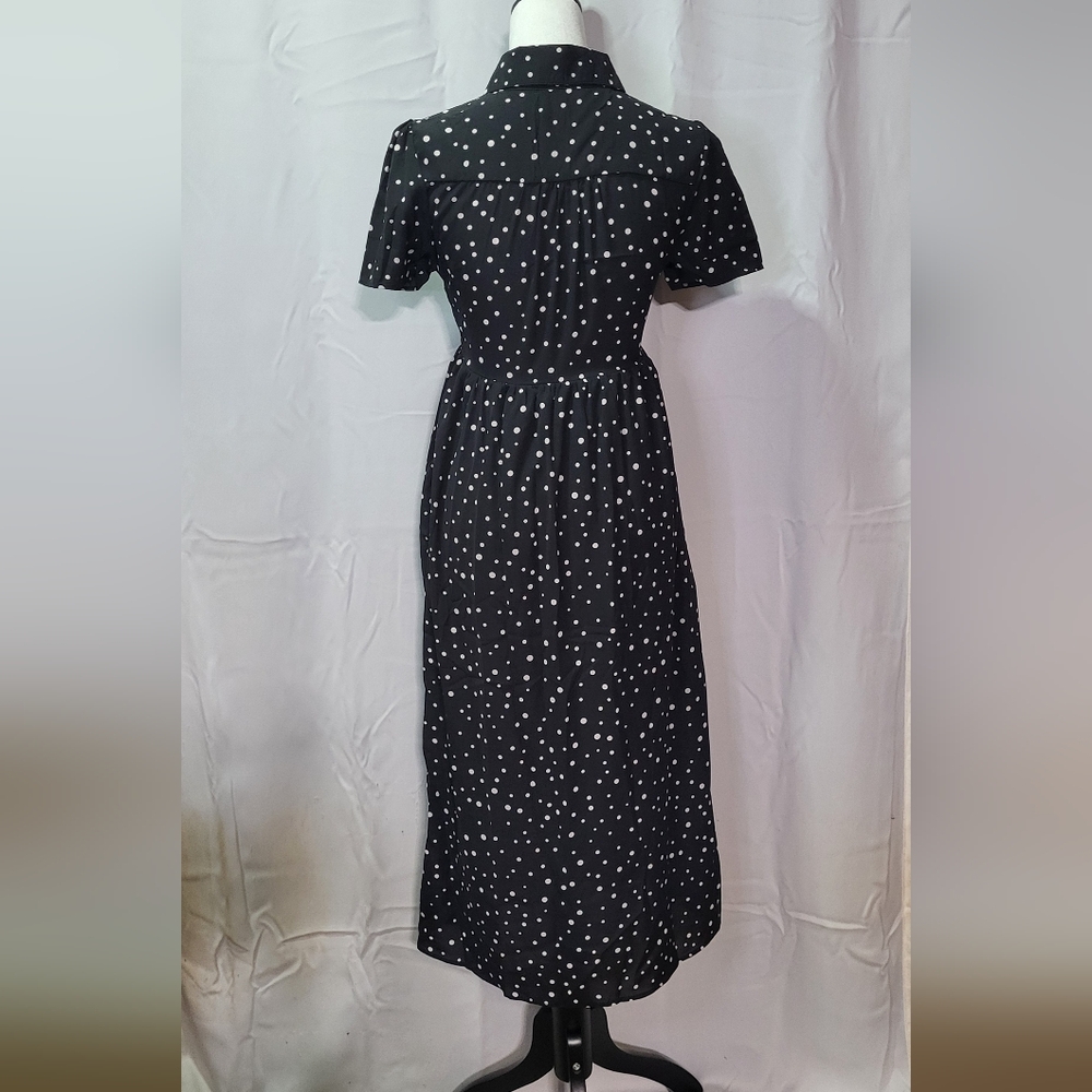 Women's Black Sheer Collared Polka Dot Short Sleeve Midi Dress Size XS EUC 🐈 - Picture 12 of 14